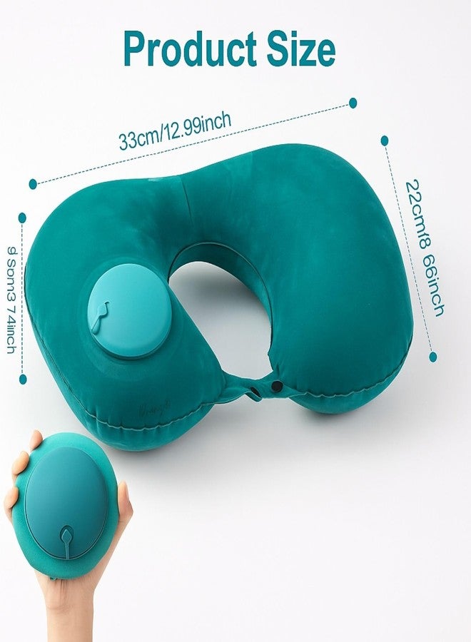 DRANZ Portable Inflatable Travel Neck Pillow with Press Button | Self-Inflating U-Shaped Air Cushion for Airplane, Car & Train | Soft Flocking Fabric Neck Rest for Comfortable Travel & Easy to Carry. - Image 2